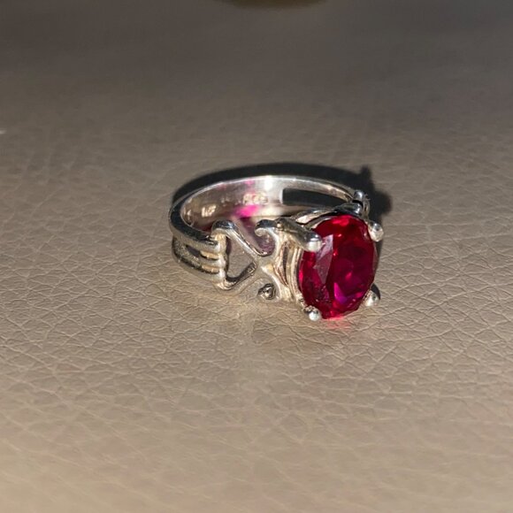 Red Ruby Gemstone Ring 3 carat Sterling Silver Oval Size 925 Lab Synthetic 38mm - Picture 12 of 14
